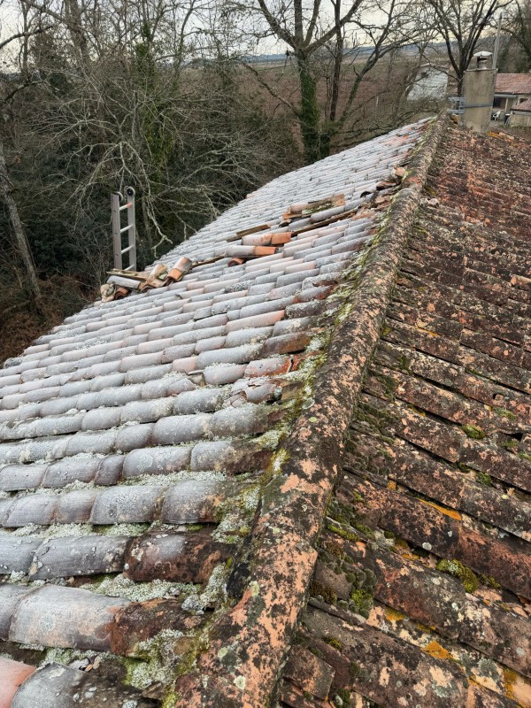 rénovation d’une couverture en tuiles galleanes à origne près dé villandraut et Noillan en Gironde  et à proximité des Landes 